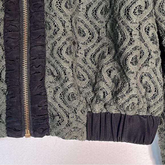 ELLEN TRACY ~ Khaki Green Lace over Black Zipper-Front Jacket ~ Size S - Picture 5 of 9